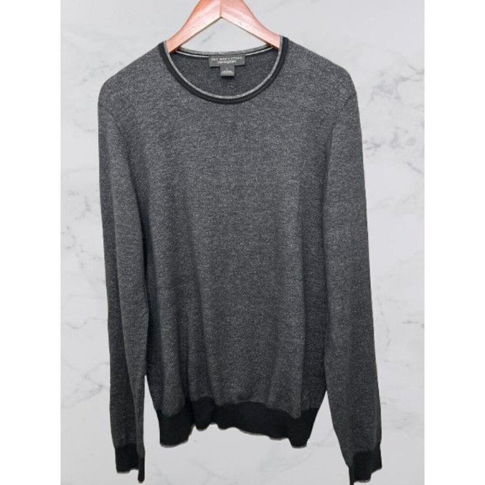 Bloomingdales Size Large Heather Gray Crewneck Sweater 100% Knit Cotton